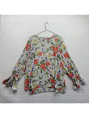 Rose + Olive Women’s Floral Blouse Sheer Chiffon Tunic Long Sleeve Top Wom Sz M